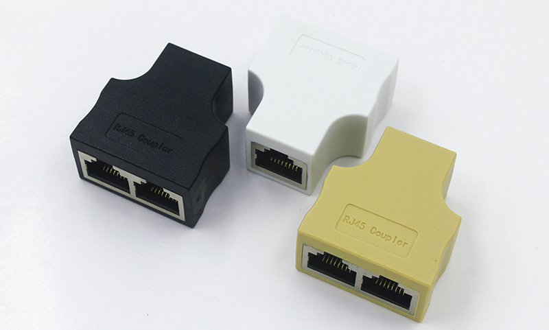 RJ45 8PIN 一母轉(zhuǎn)兩母轉(zhuǎn)接頭黑色帶屏蔽